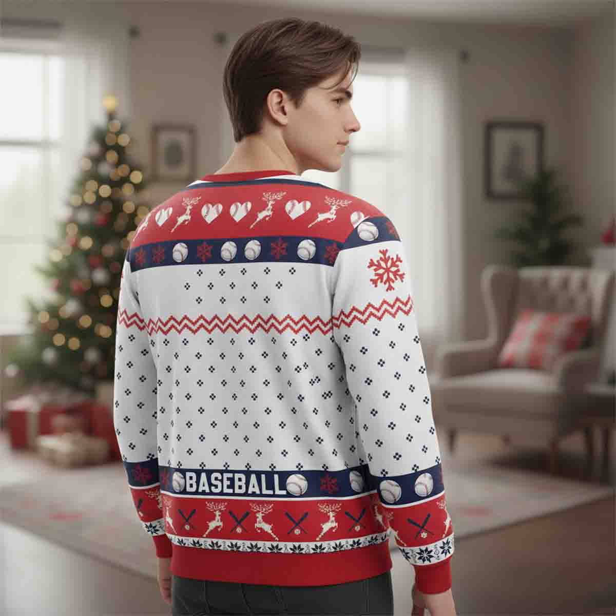 Baseball Christmas Bow Pattern Sweater - SW15 3