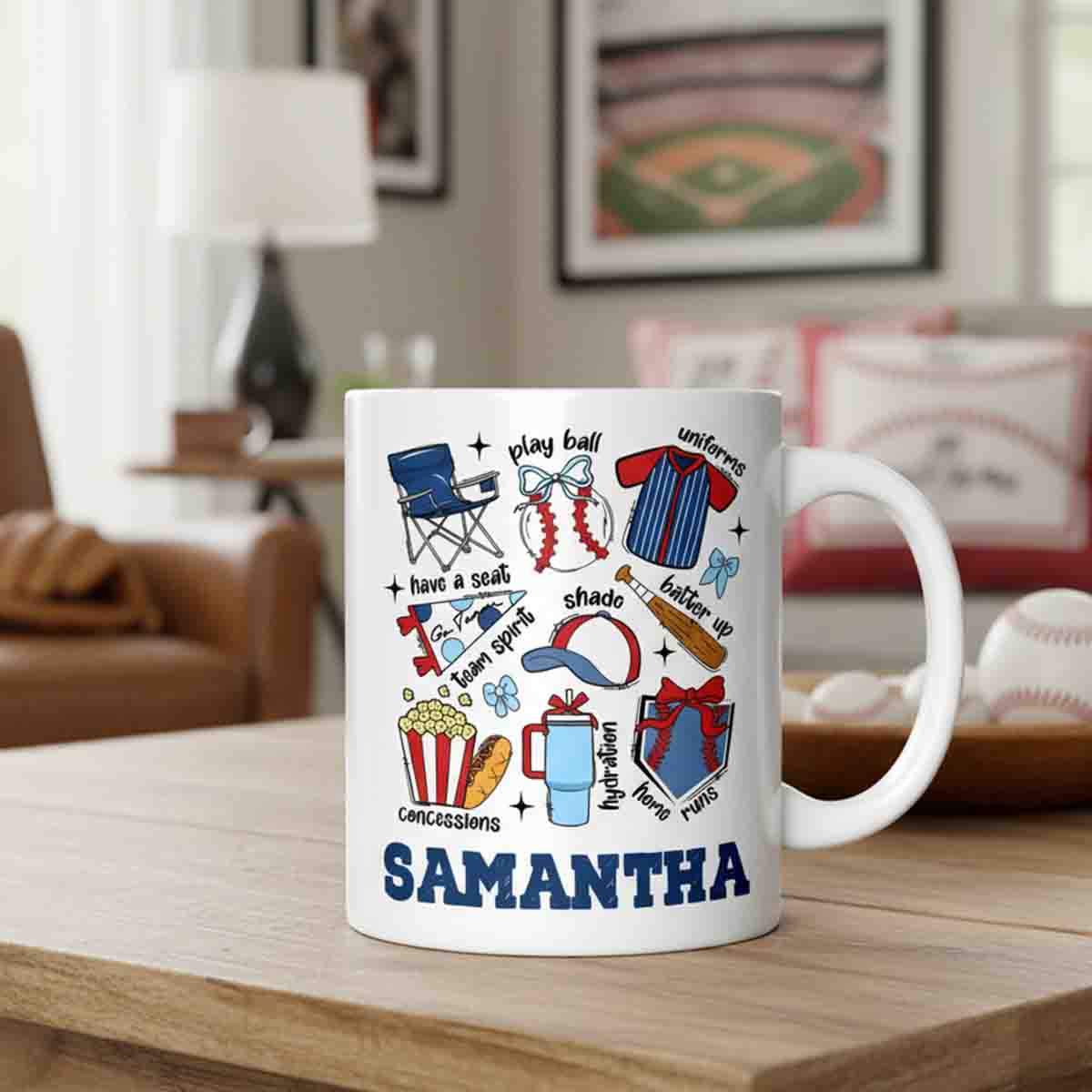 Retro Game Day Baseball Sports Lover Gift with Custom Name Ceramic Mug - MU11