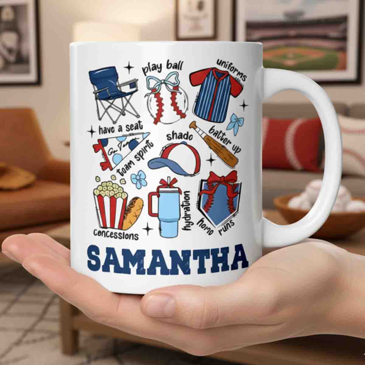 Retro Game Day Baseball Sports Lover Gift with Custom Name Ceramic Mug - MU11 3