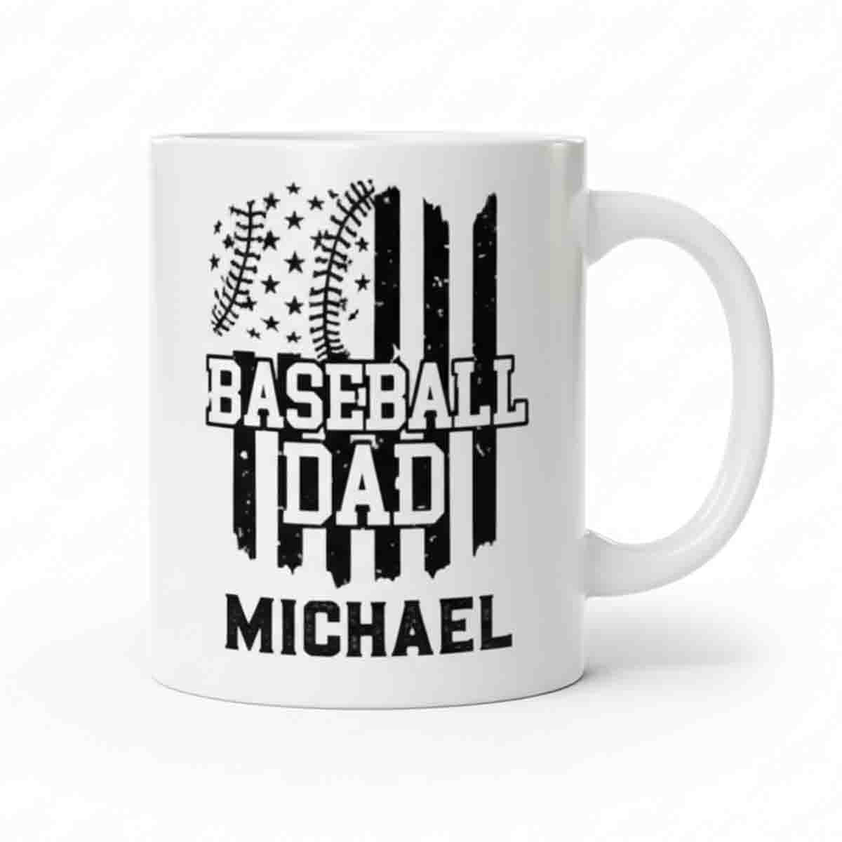 Baseball Dad Patriotic Sports Father Gift with Custom Name Ceramic Mug - MU12