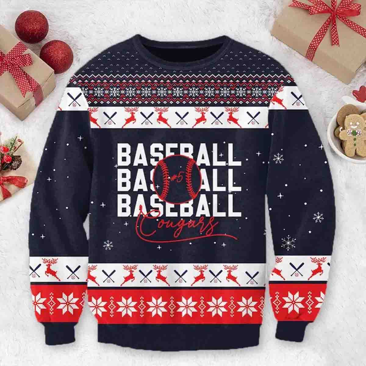 Personalized Baseball Player Mom Crewneck Pullover Christmas Game Day Shirt Sweater - SW16
