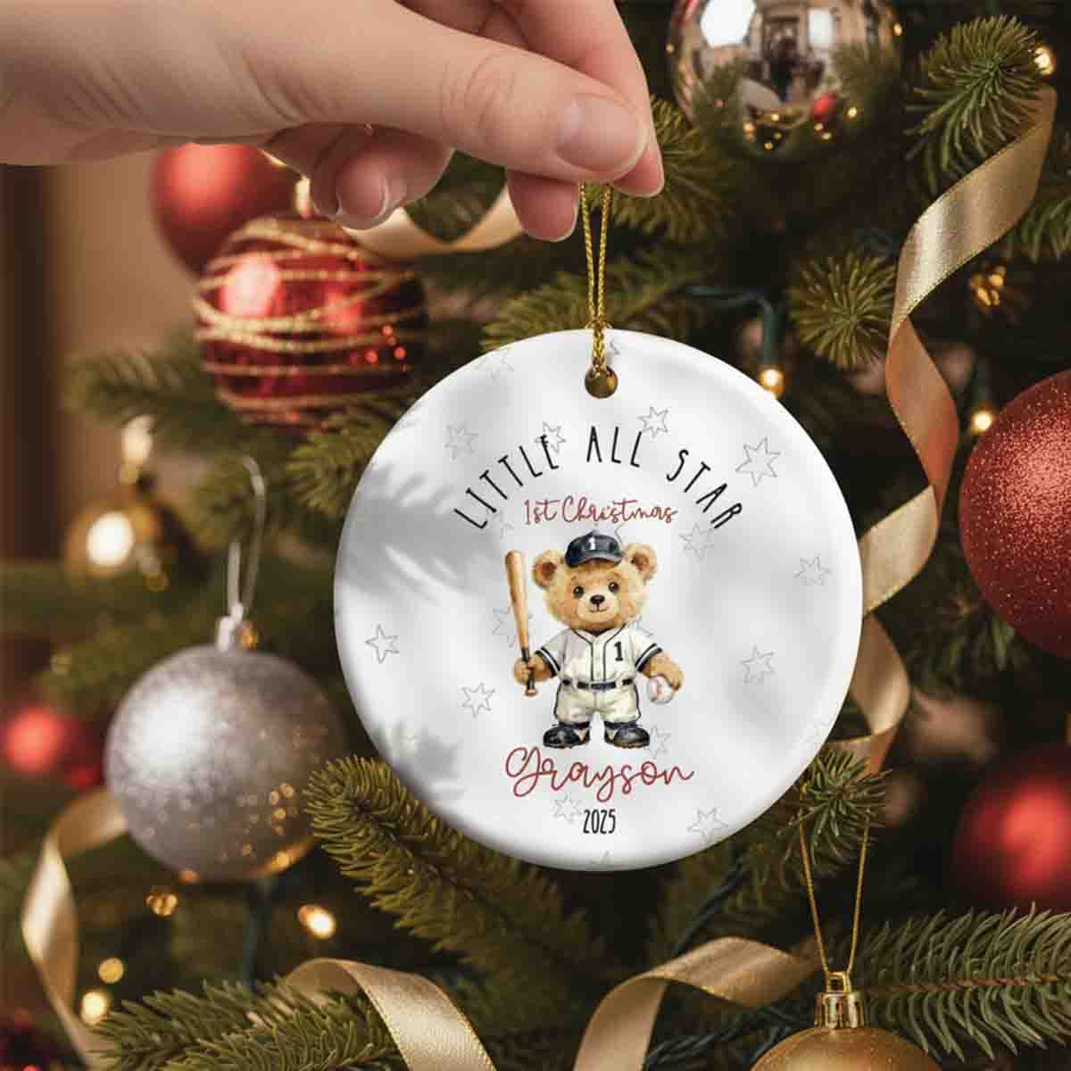 Little All Star First Christmas Personalized Gift for Baby Baseball Ornament - OR72