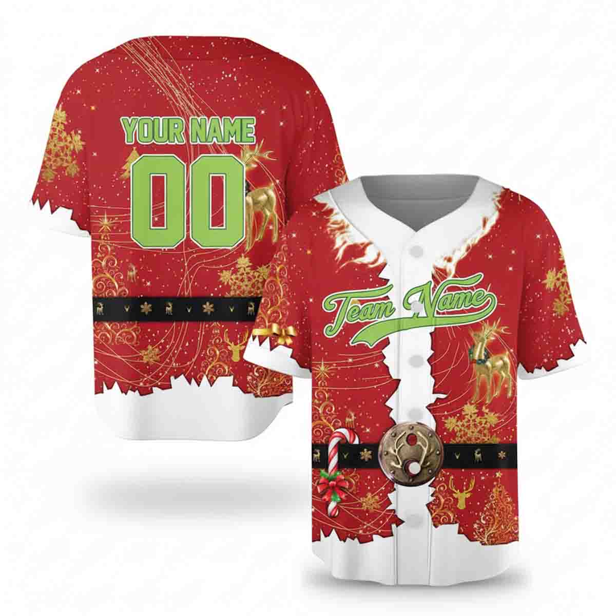 Personalized Name Number Santa Costume Christmas Youth Kid Family Gift Baseball Jersey - JS83