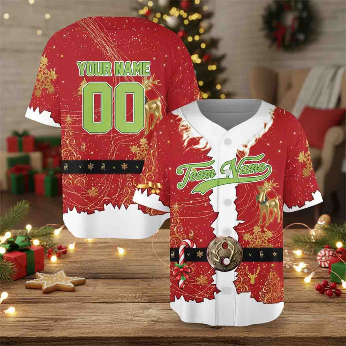 Personalized Name Number Santa Costume Christmas Youth Kid Family Gift Baseball Jersey - JS83
