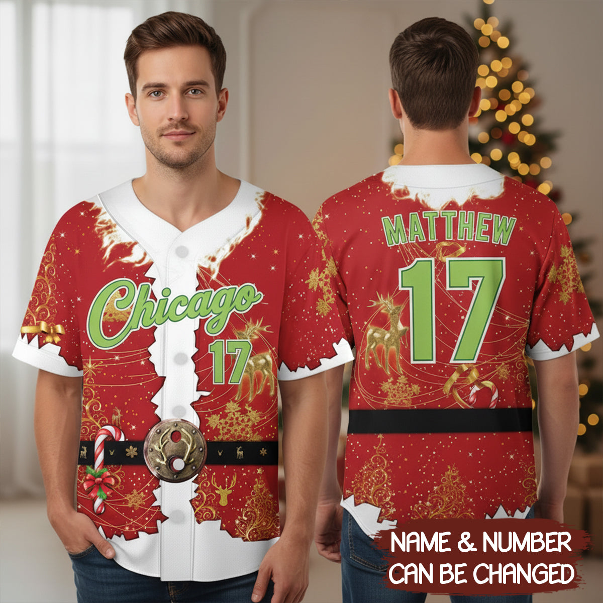 Personalized Name Number Santa Costume Christmas Youth Kid Family Gift Baseball Jersey - JS83 3