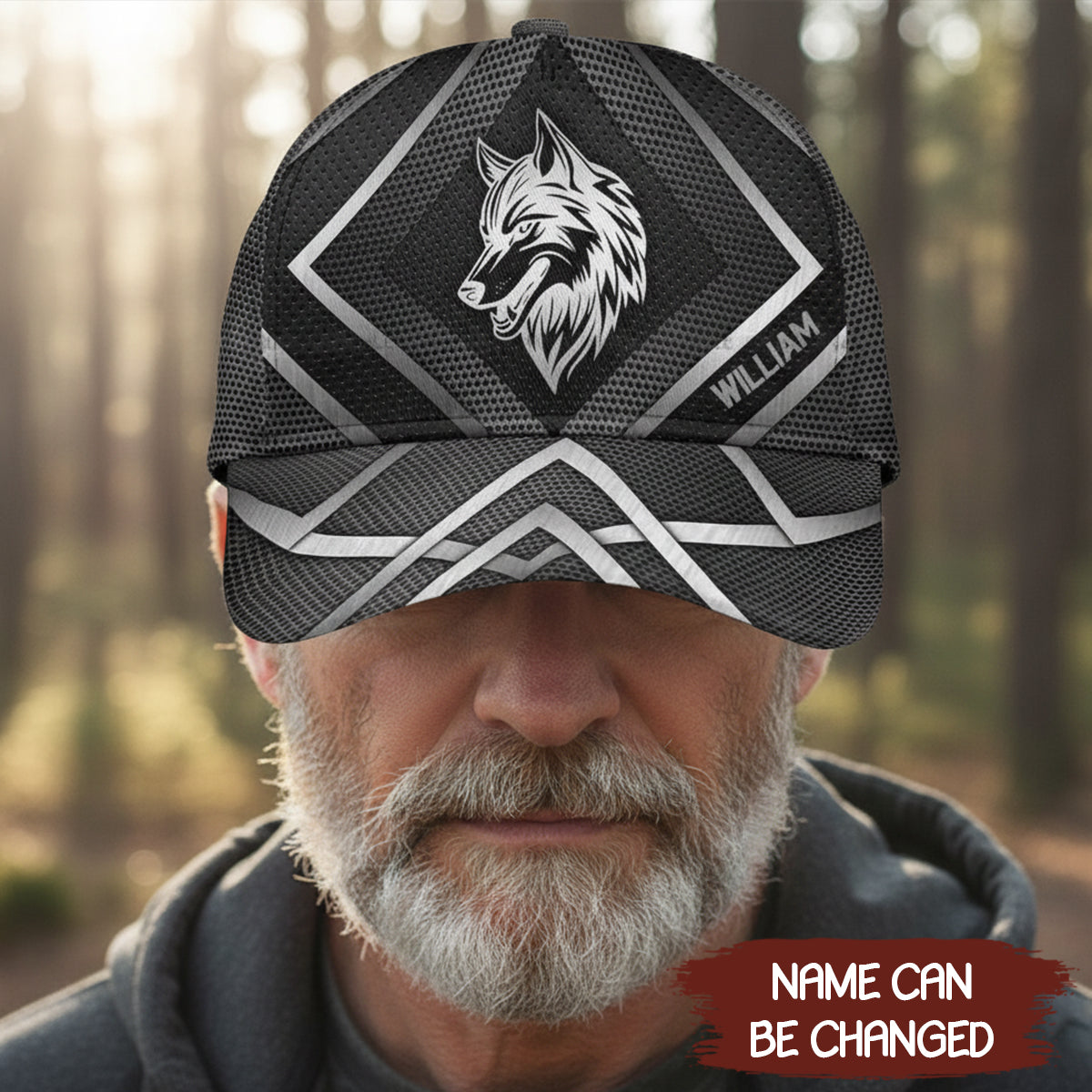 Custom Name Black Wolf Personalized Silver Geometric Modern Wild Animal Gift for Outdoor Adventure Lovers Baseball Cap - HA06 3