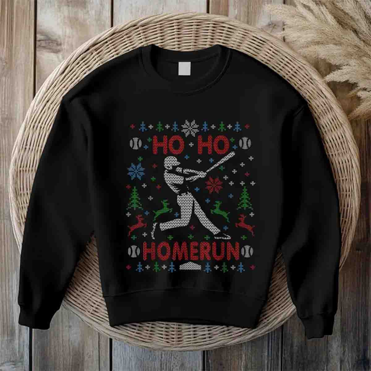 Baseball Softball Ho Ho Homerun Christmas Party Long Sleeve Sweater - SS25 6