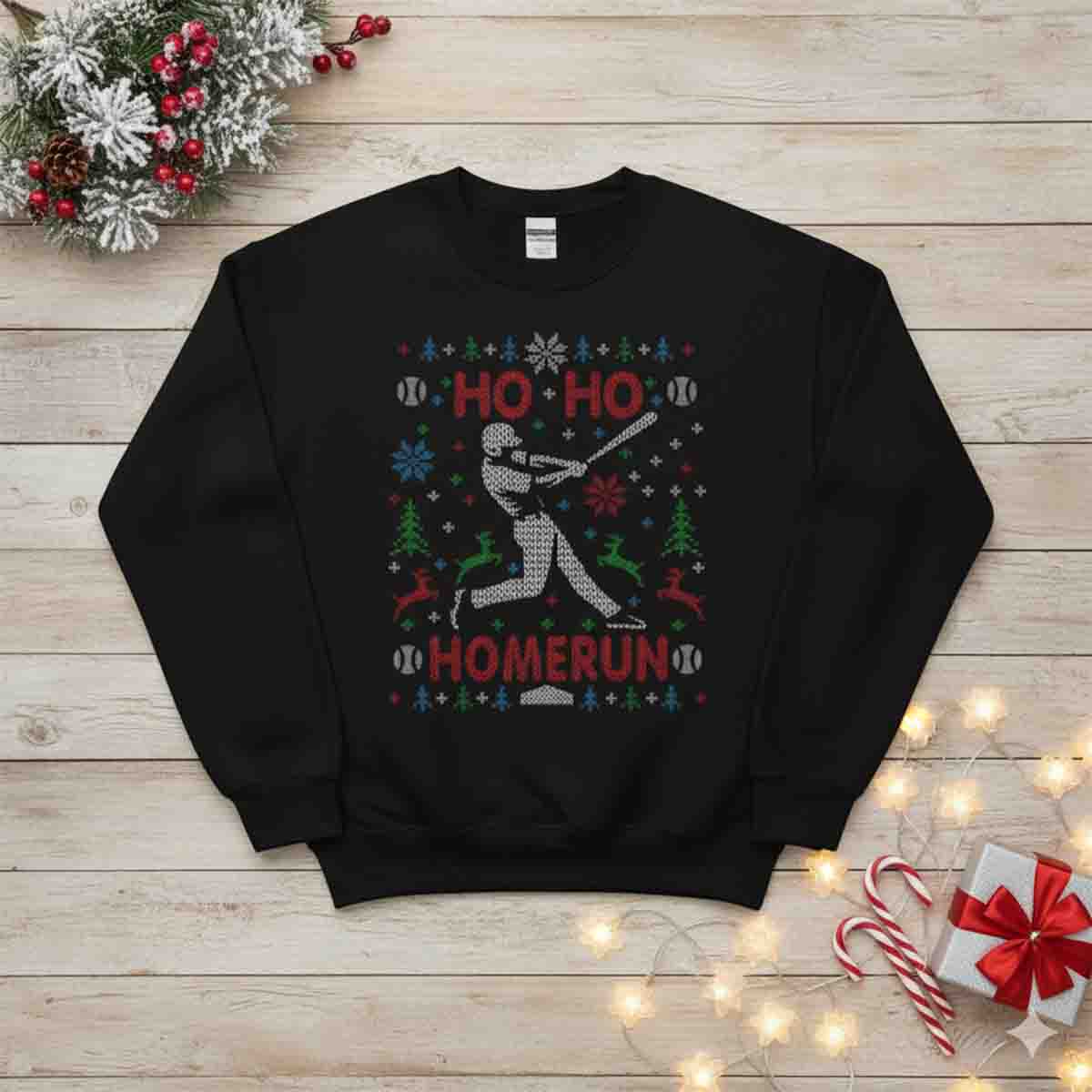 Baseball Softball Ho Ho Homerun Christmas Party Long Sleeve Sweater - SS25 5