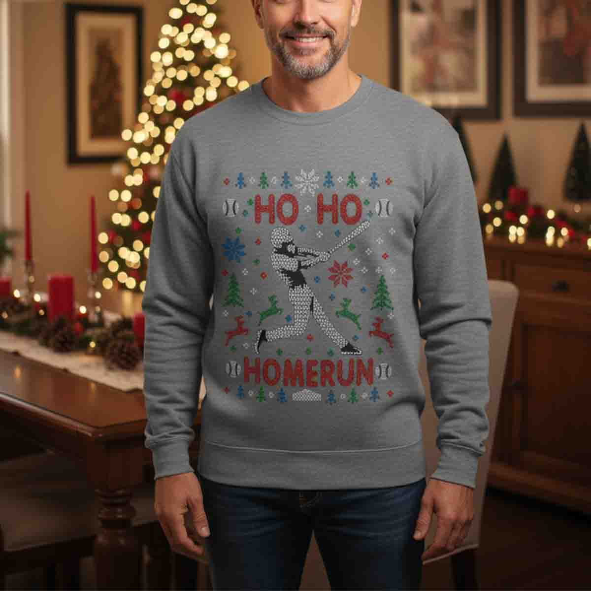 Baseball Softball Ho Ho Homerun Christmas Party Long Sleeve Sweater - SS25 3