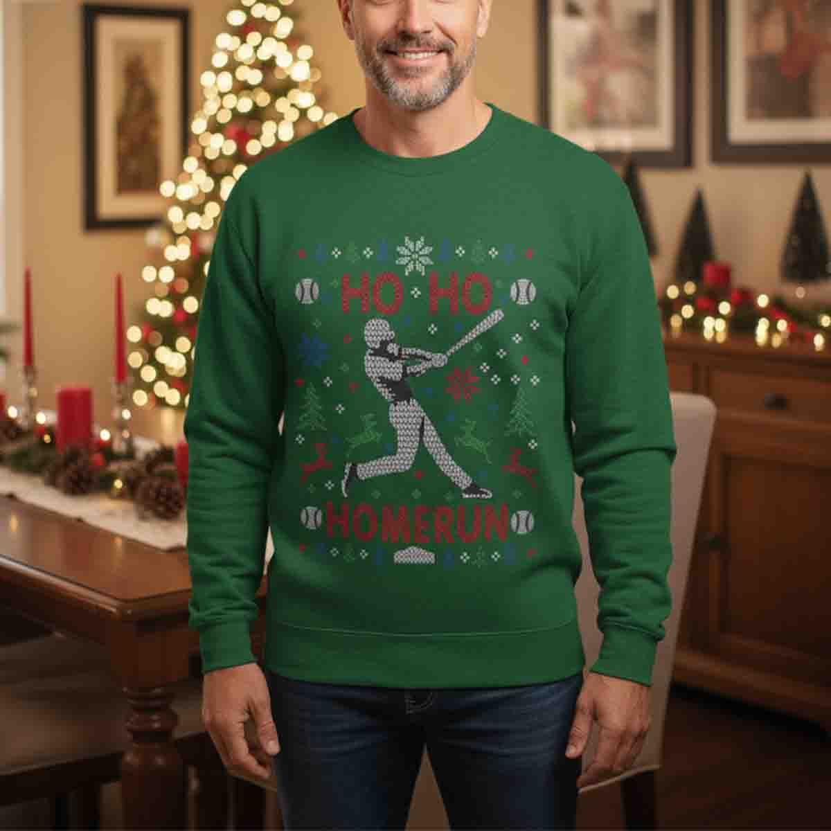 Baseball Softball Ho Ho Homerun Christmas Party Long Sleeve Sweater - SS25