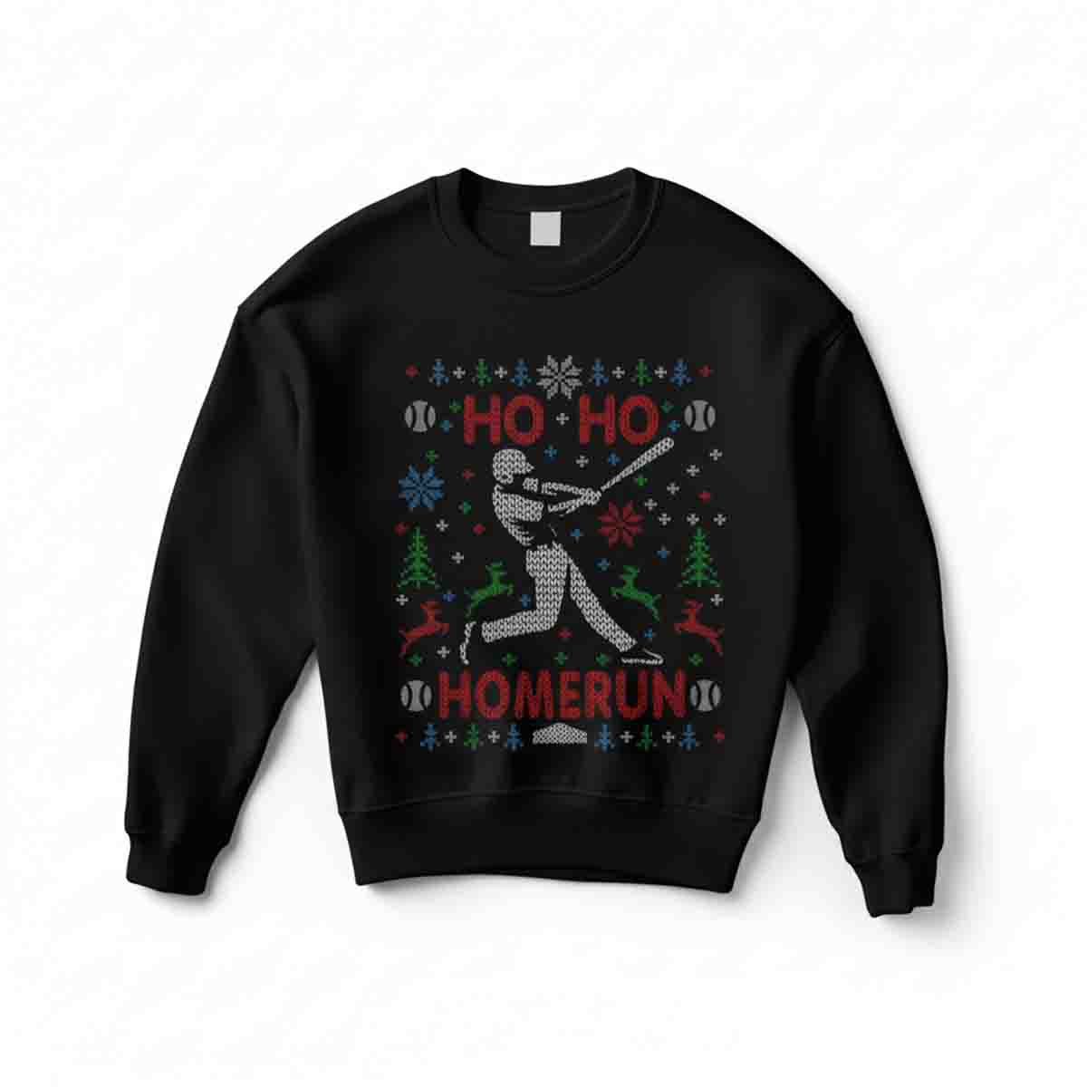 Baseball Softball Ho Ho Homerun Christmas Party Long Sleeve Sweater - SS25