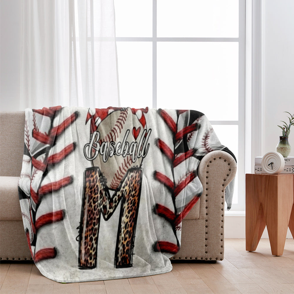 Baseball Mom Blanket Leopard Bow Baseball Lover Gift Cozy Personalized Throw Blanket - BL12