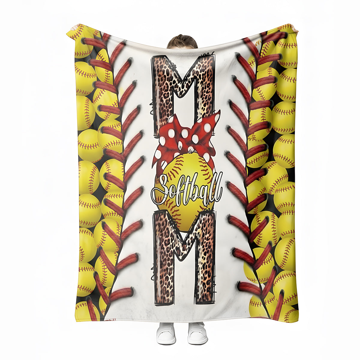 Softball Mom Blanket Leopard Bow Softball Lover Gift Cozy Personalized Throw Blanket - BL13