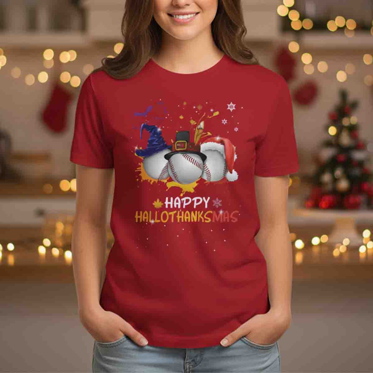 Happy Hallothanksmas Baseball Lovers Thanksgiving Christmas T-Shirt - TS21