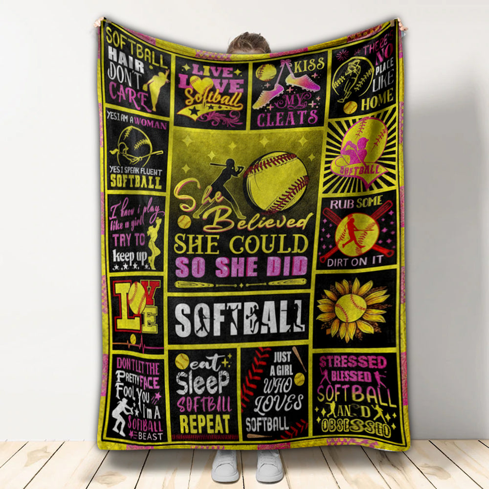 Softball Blanket Gifts for Girls & Women – Softball Throw Blanket, Team Gifts & Merch for Players and Coaches Fleece Blanket - BL11