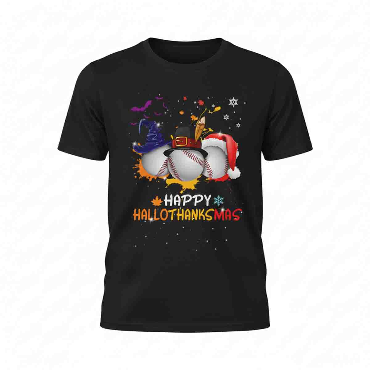 Happy Hallothanksmas Baseball Lovers Thanksgiving Christmas T-Shirt - TS21