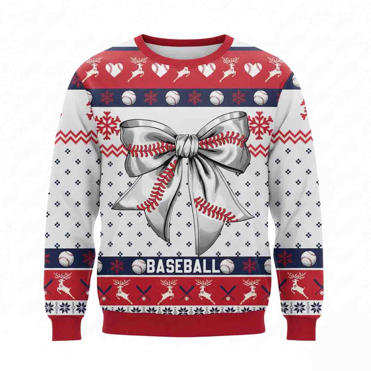 Baseball Christmas Bow Pattern Sweater - SW15