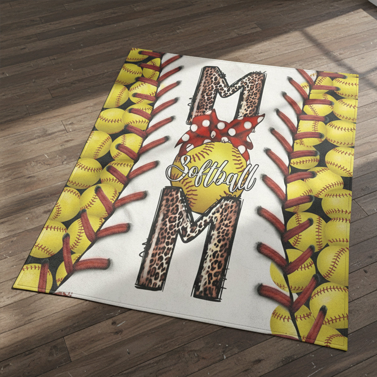 Softball Mom Blanket Leopard Bow Softball Lover Gift Cozy Personalized Throw Blanket - BL13