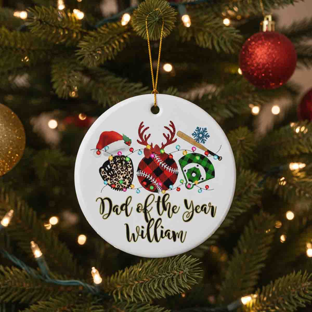 Personalized Baseball Buffalo Plaid Leopard Merry Christmas Team and Coaches Gift Acrylic Ornament - OR56