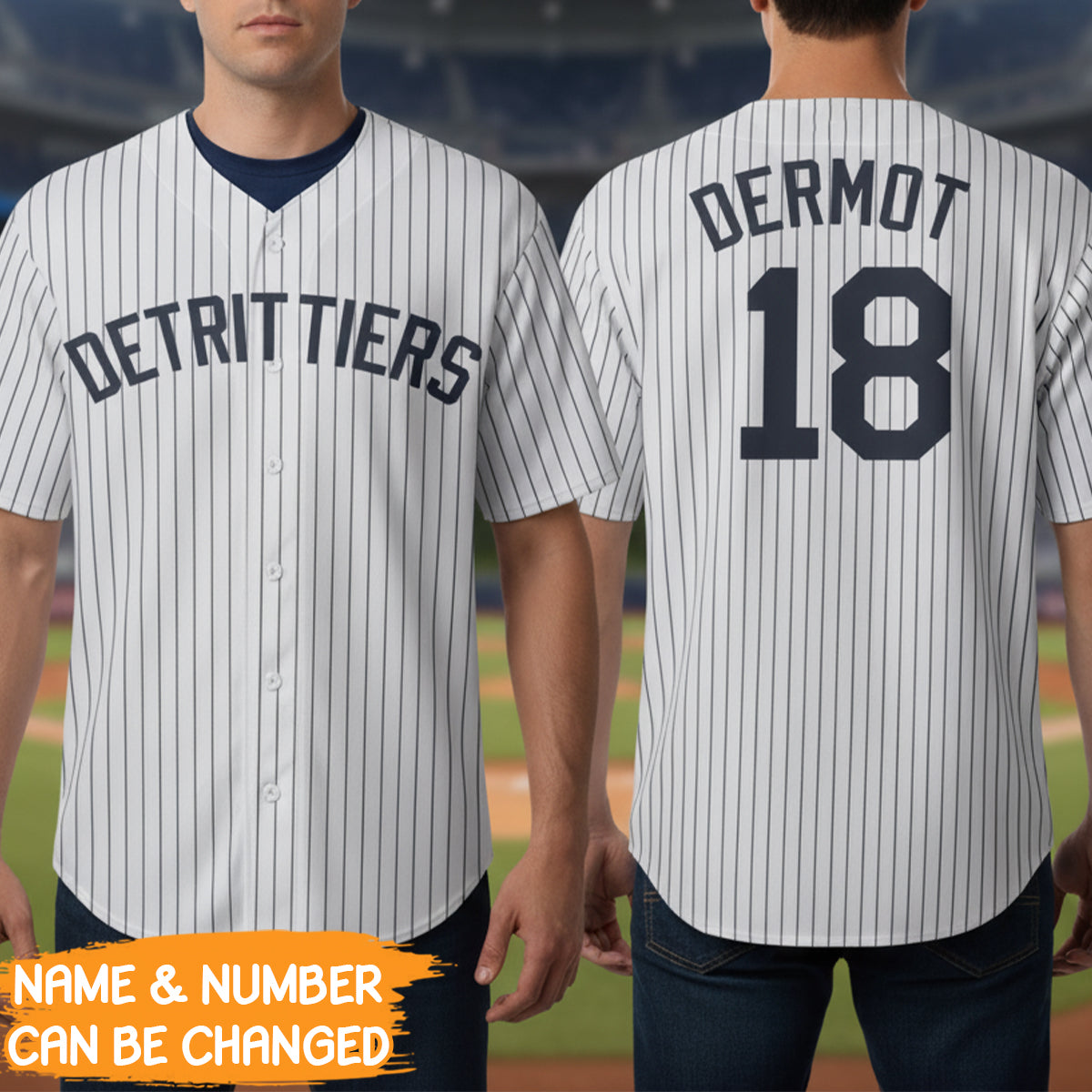 Custom Team Name Number Logo White Navy Pinstripe Navy Baseball Jersey