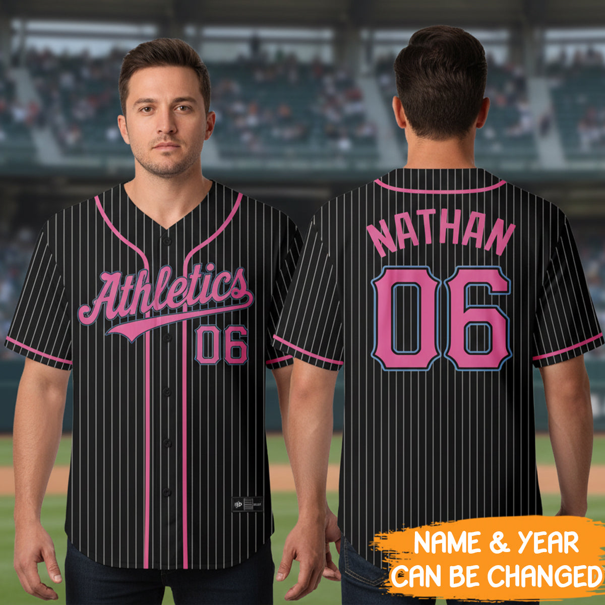 Custom Black White Pinstripe Pink-Light Blue Baseball Jersey