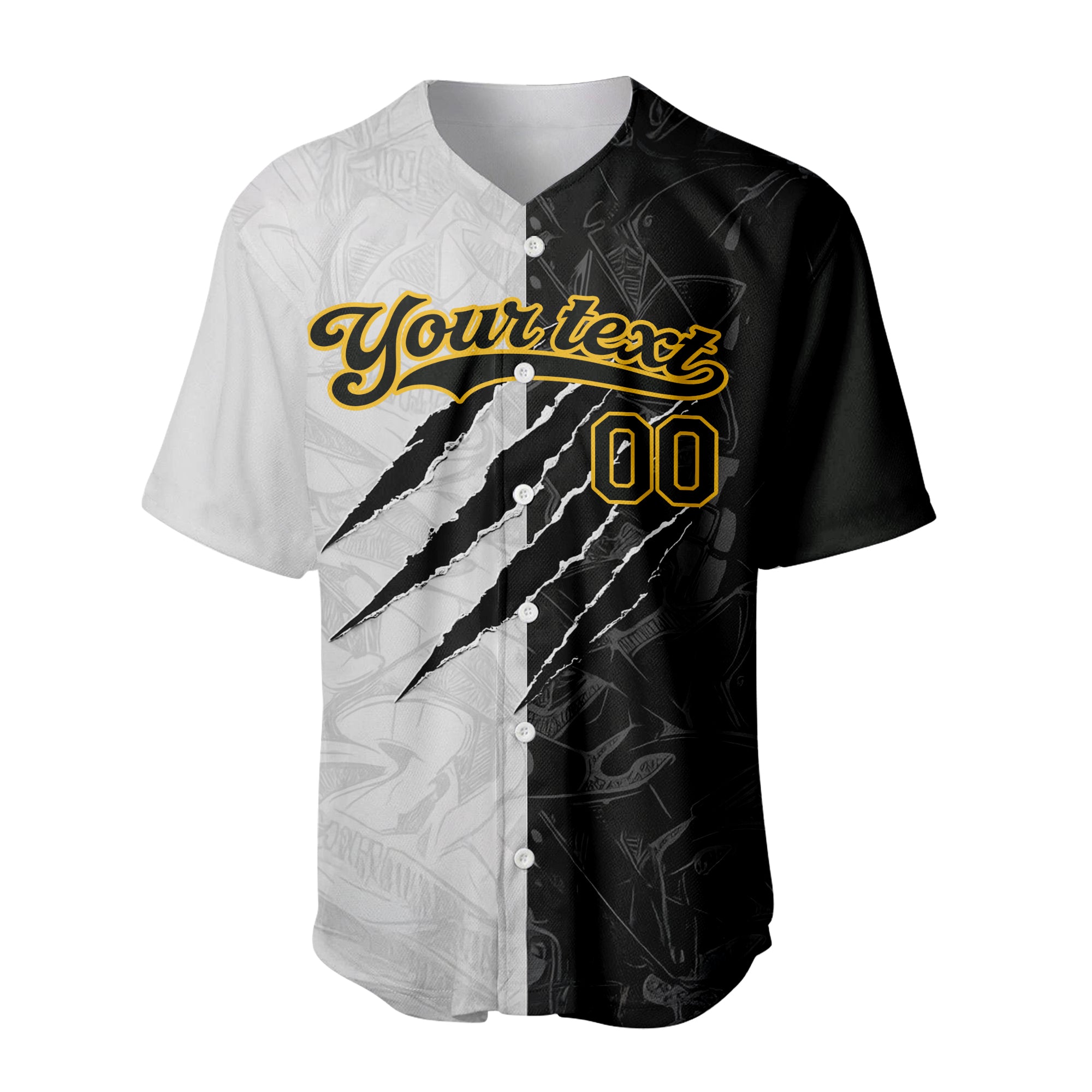 Custom Name Team Name Number Graffiti Pattern Black-Old Gold 3D Baseball Jersey