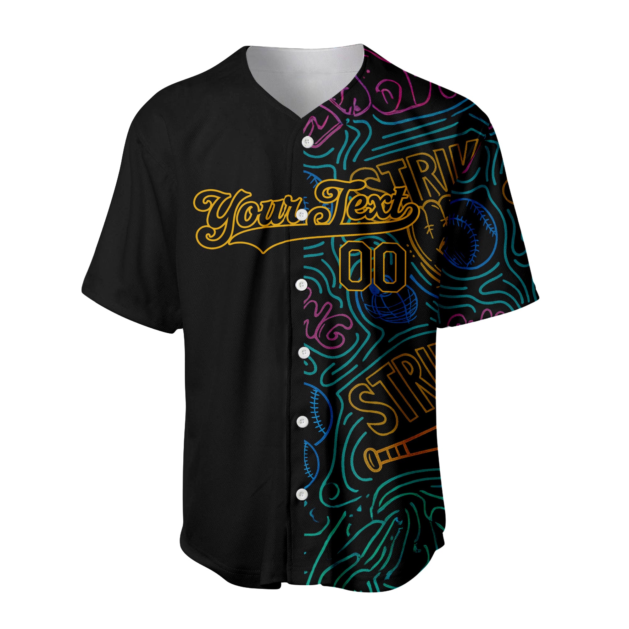 Custom Black Gold 3D Pattern Design Bowling Baseball Jersey