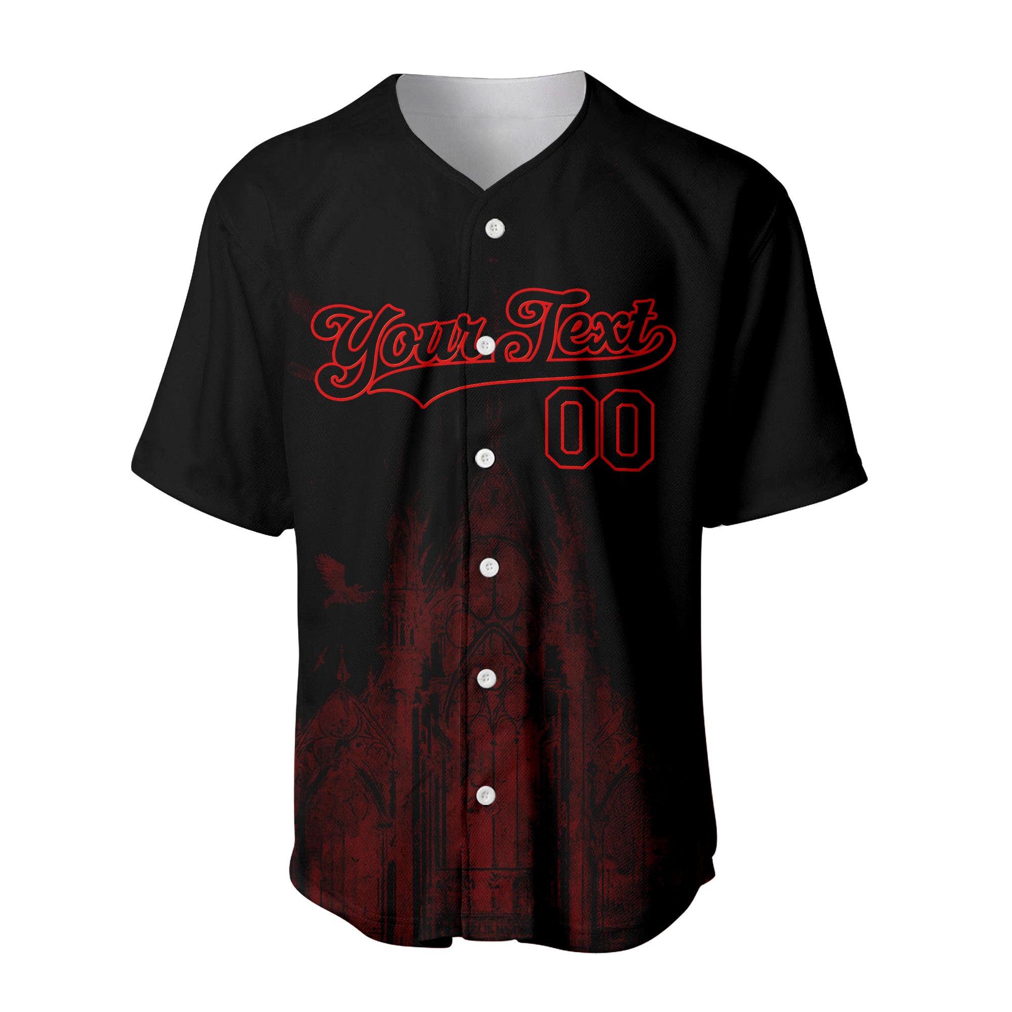 Custom Black Red 3D Palace Gothic Style Church  Baseball Jersey 3