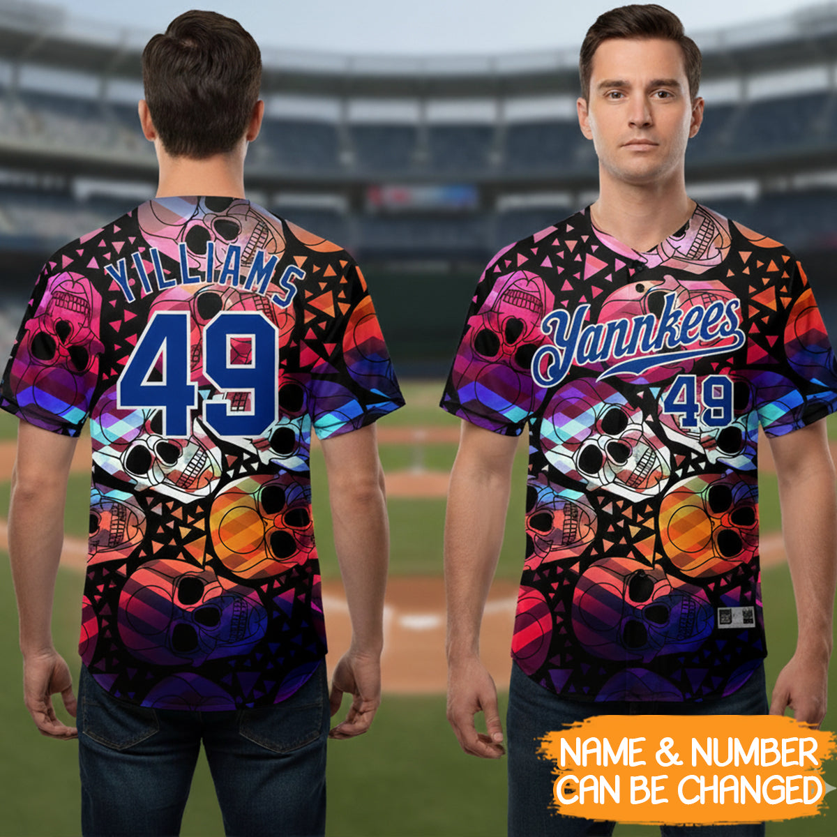 Custom 3D Pattern Halloween Skulls Baseball Jersey