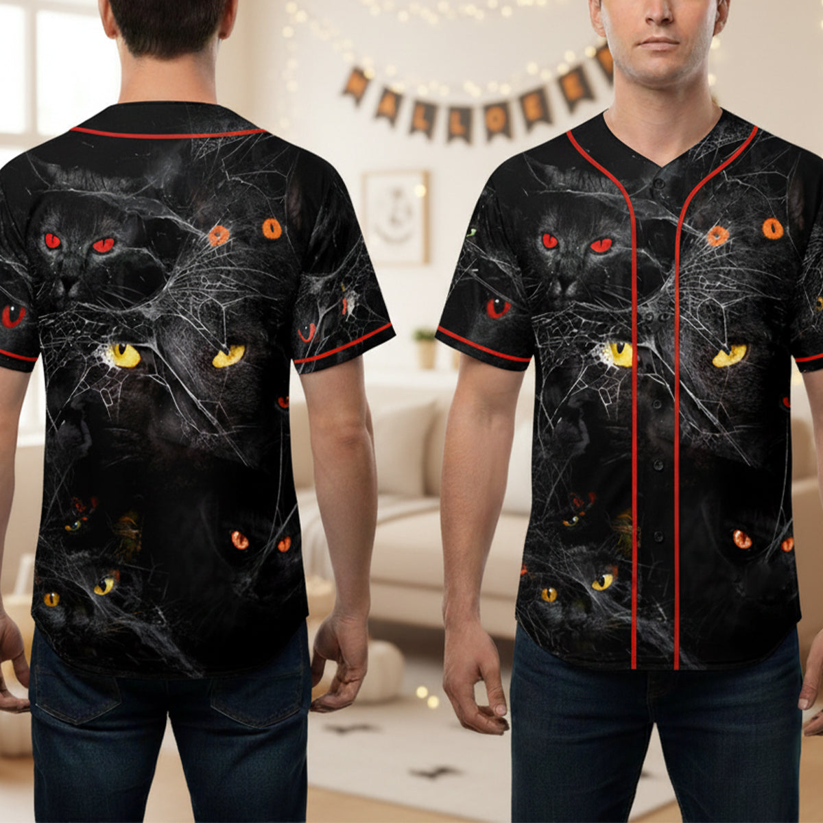 Halloween Scary Black Cat Premium Baseball Jersey- JS37 4