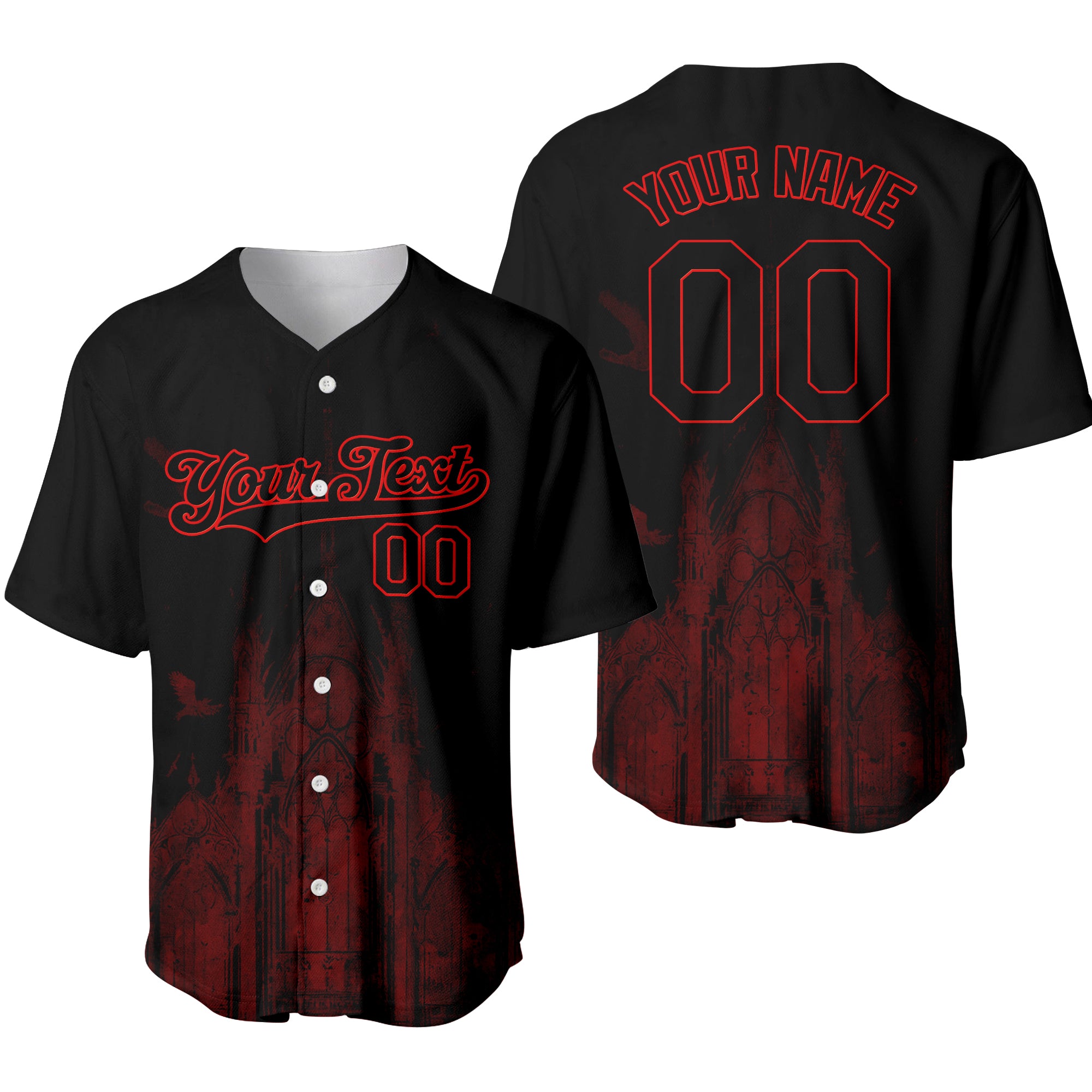 Custom Black Red 3D Palace Gothic Style Church  Baseball Jersey