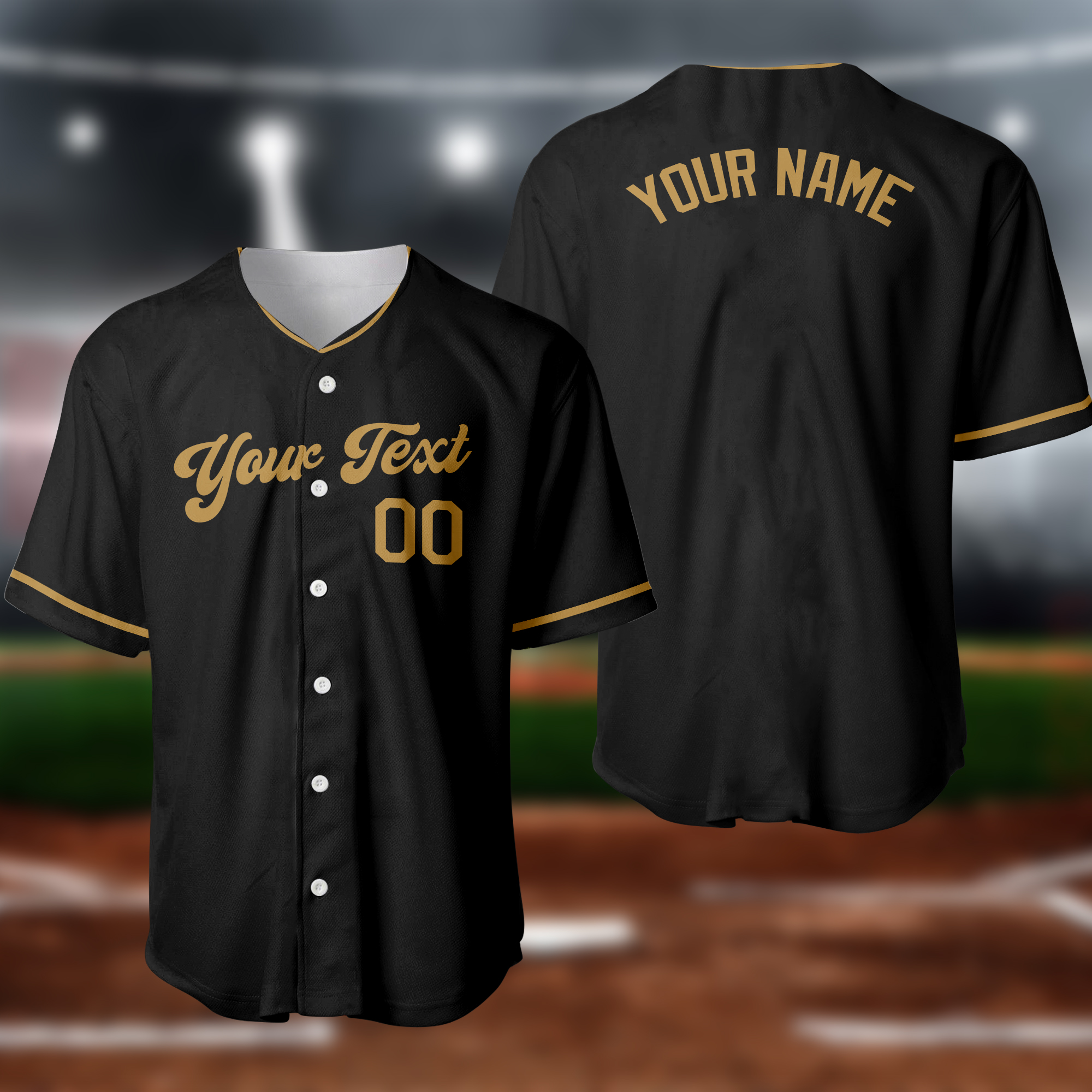 Custom Black Black-Old Gold Authentic Baseball Jersey 3