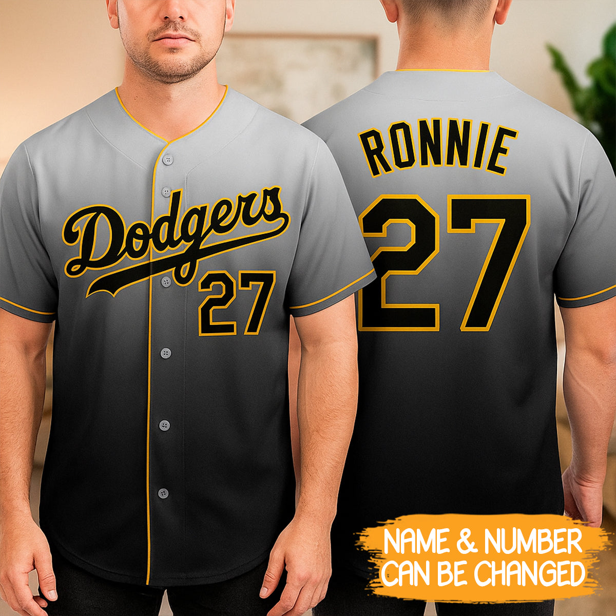 Custom Gray Black-Gold Fade Fashion Baseball Jersey- JS46