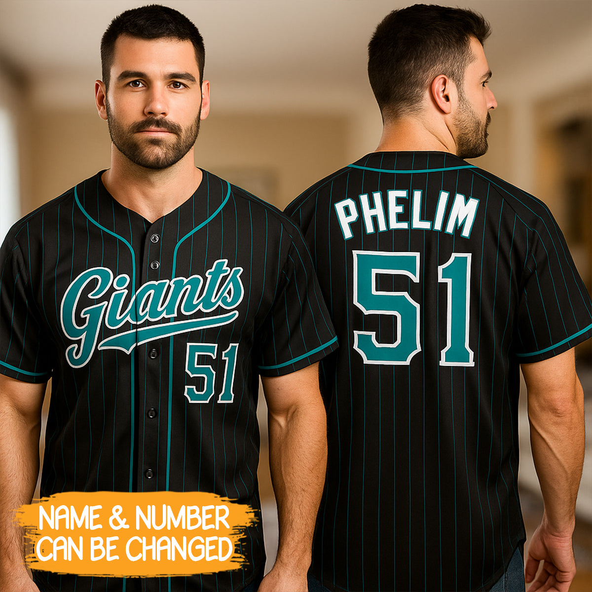 Custom Black Aqua Pinstripe Teal-White Baseball Jersey- JS48