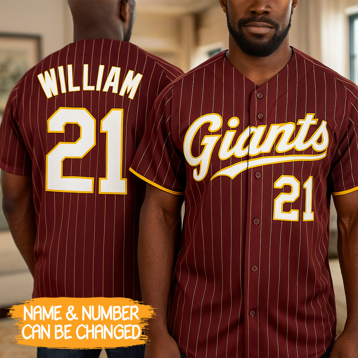 Custom Crimson Cream Pinstripe Gold-White Baseball Jersey- JS49