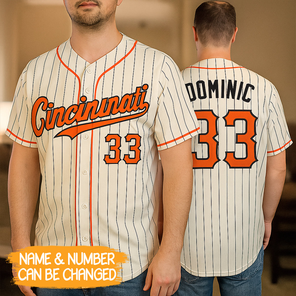 Custom Cream Black Pinstripe Orange-Black Baseball Jersey- JS50