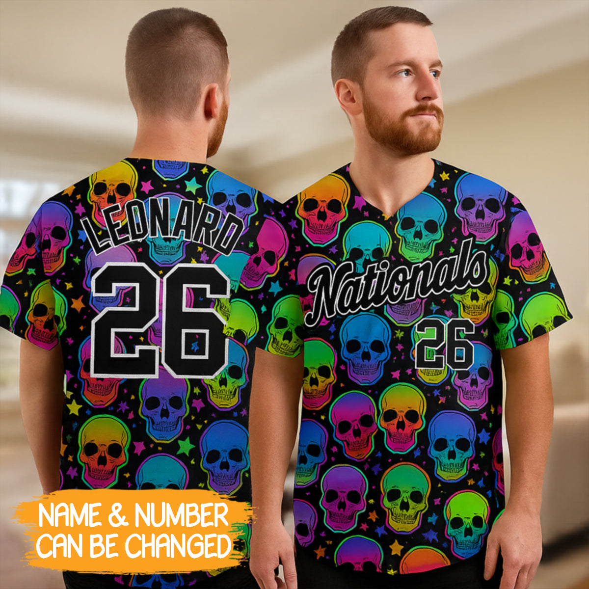 Custom 3D Pattern Bright Multicolored Halloween Skulls Baseball Jersey- JS38