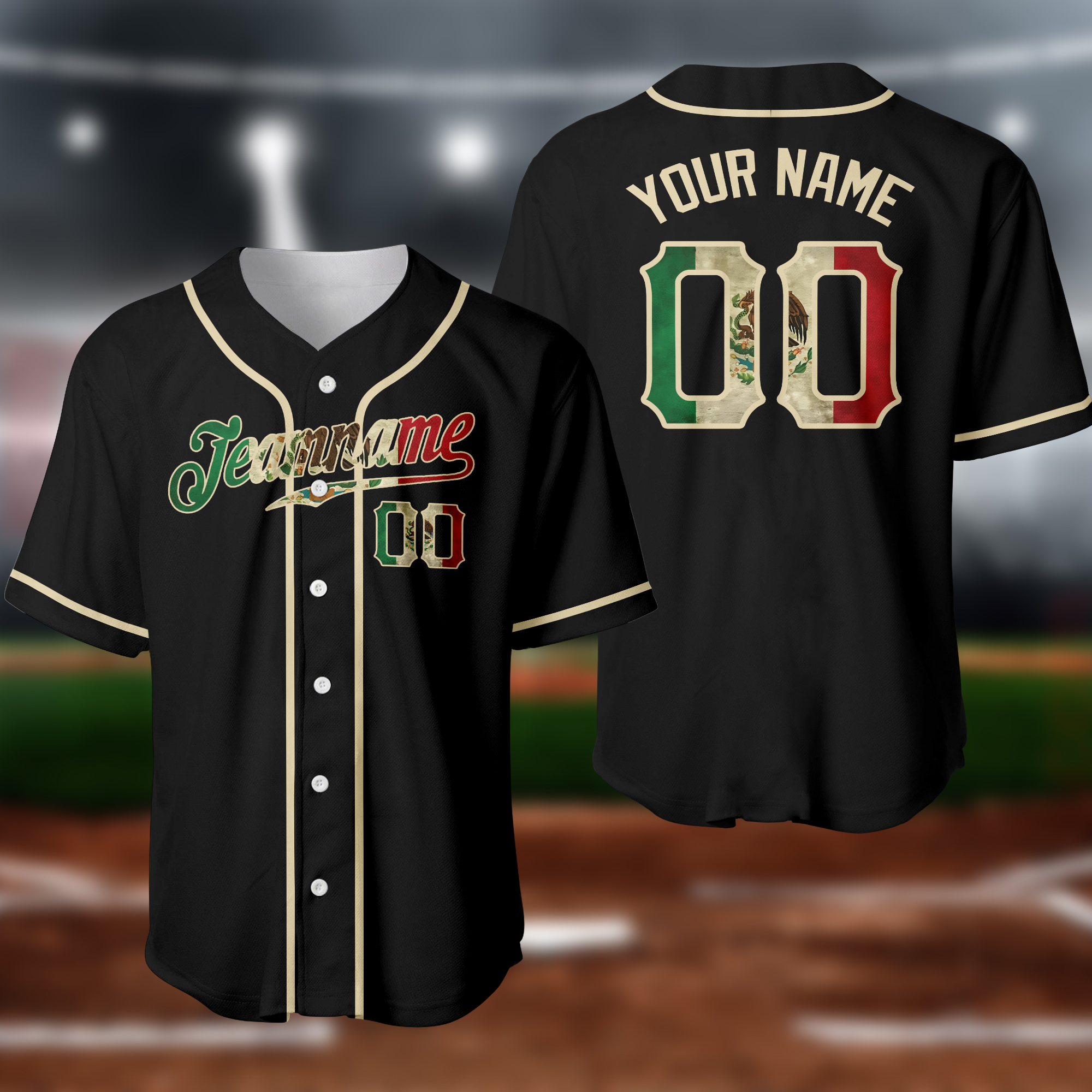 Custom Baseball Black Vintage Mexican Flag City Team Jerseys Baseball 3