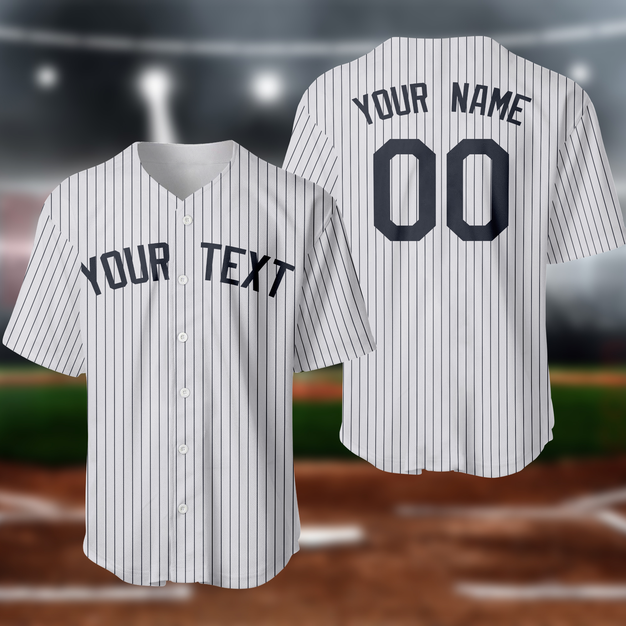 Custom Team Name Number Logo White Navy Pinstripe Navy Baseball Jersey 3