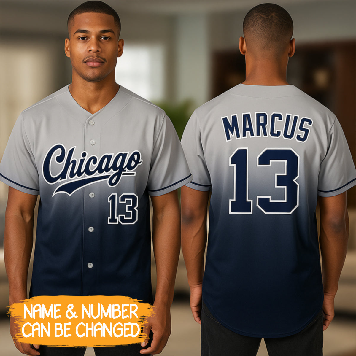 Custom Gray Navy-White Authentic Fade Fashion Baseball Jersey- JS40