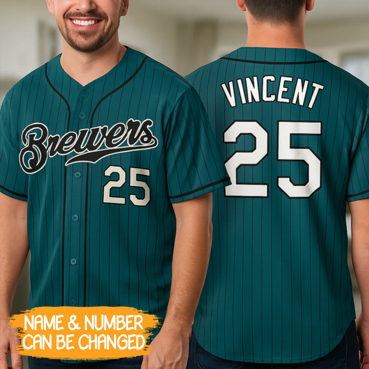 Custom Teal Black Pinstripe Black-White Baseball Jersey- JS42