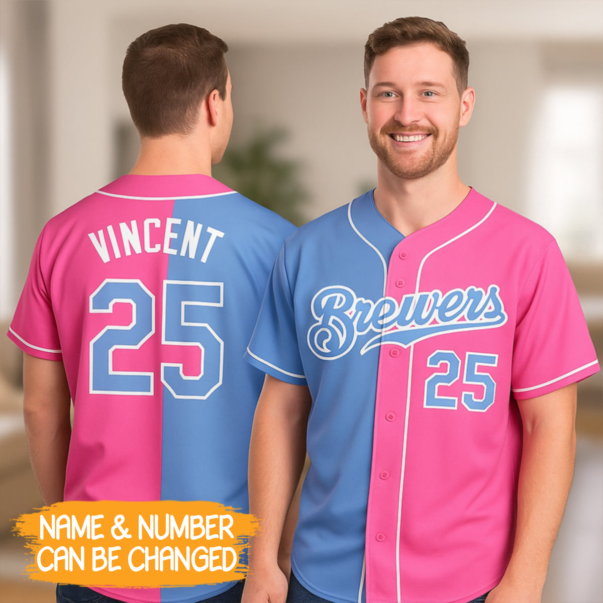 Custom Sky Blue Pink-Black Gradient Fashion Baseball Jersey- JC44