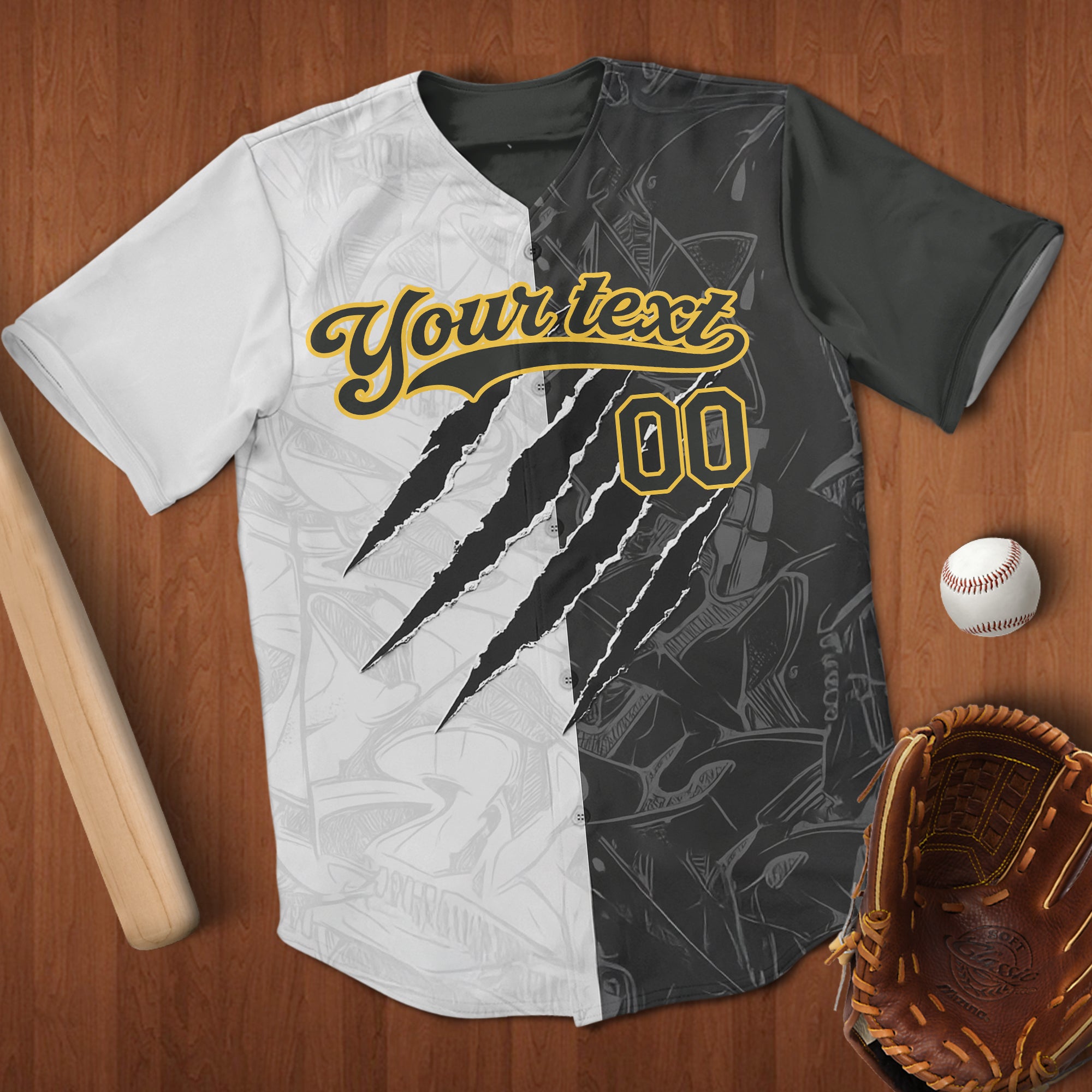 Custom Name Team Name Number Graffiti Pattern Black-Old Gold 3D Baseball Jersey 4