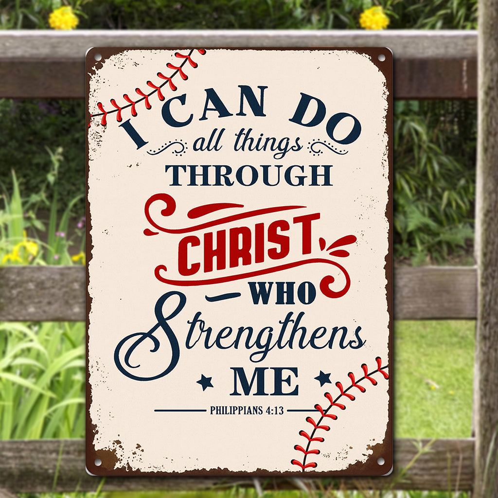 Inspirational Baseball Wall Sign I Can Do All Things Through Christ Baseball Gifts for Boys Room Decor Metal Sign 8