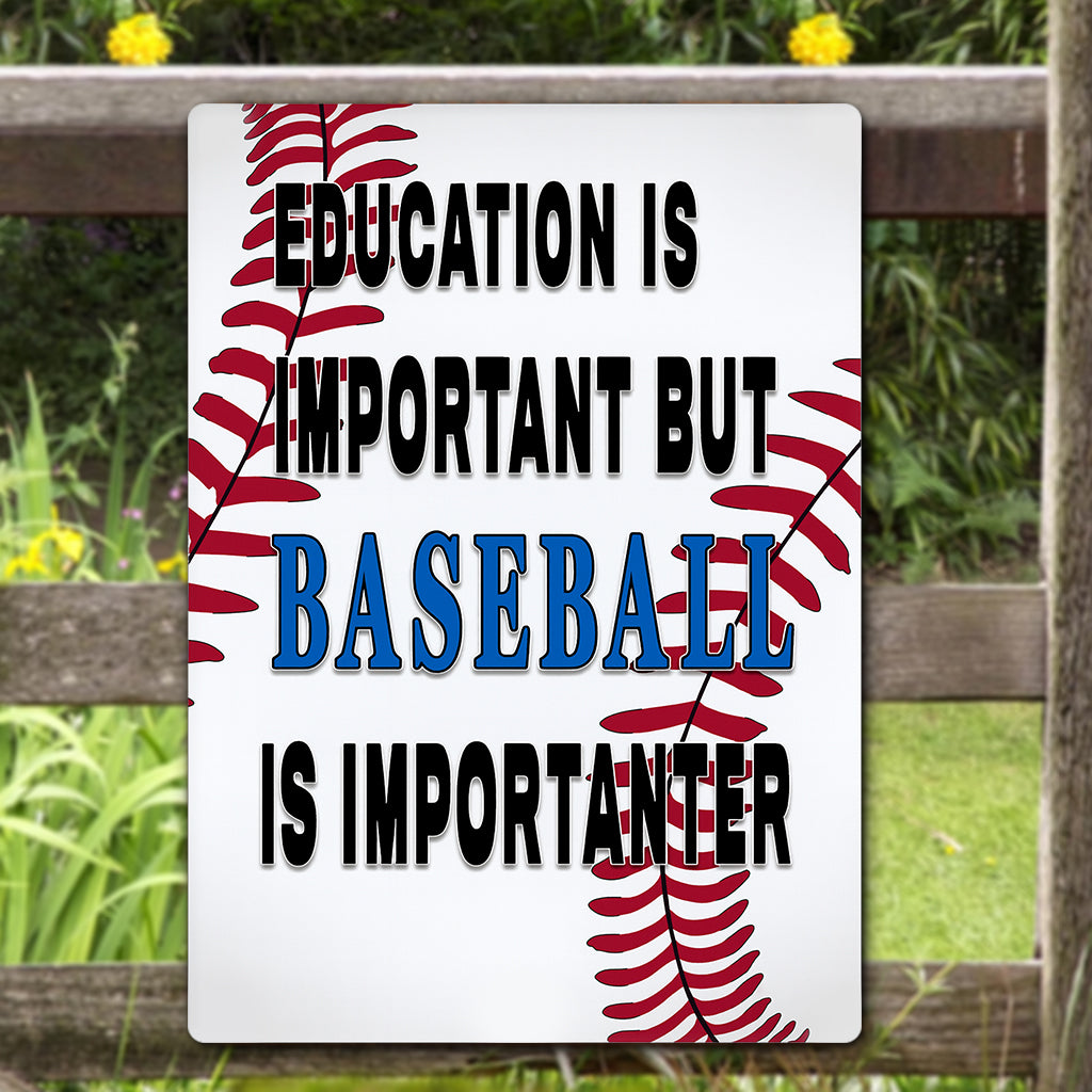 Funny Baseball Player Metal Sign Wall Decor Man Cave Bar Education is Important