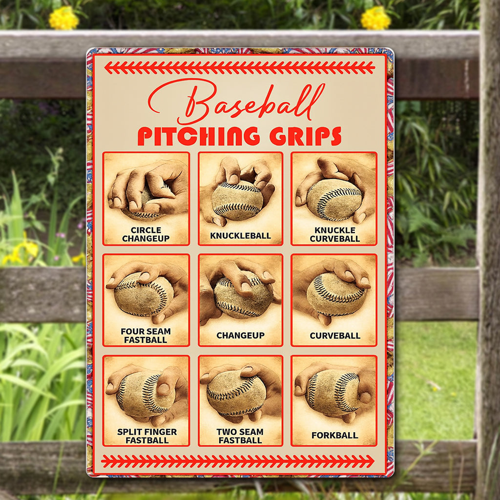 Boys Baseball Gifts Baseball Pitching Grips Wall Art Boys Room Decoration Gift for Baseball Enthusiasts Metal Sign