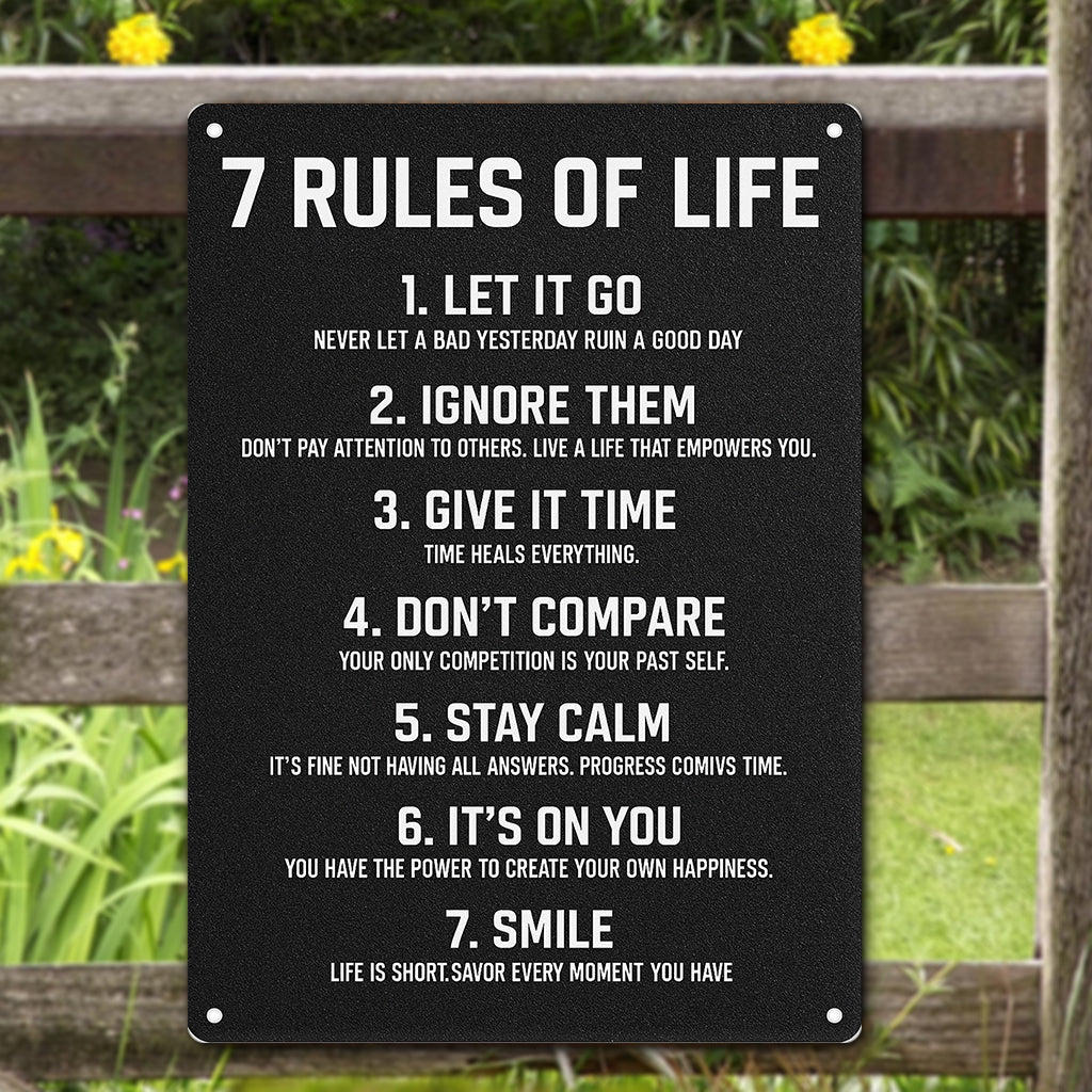Inspirational Motivational Wall Decor for Teen Bedroom Office Girls Boys 7 Rules of Life Metal Sign 6