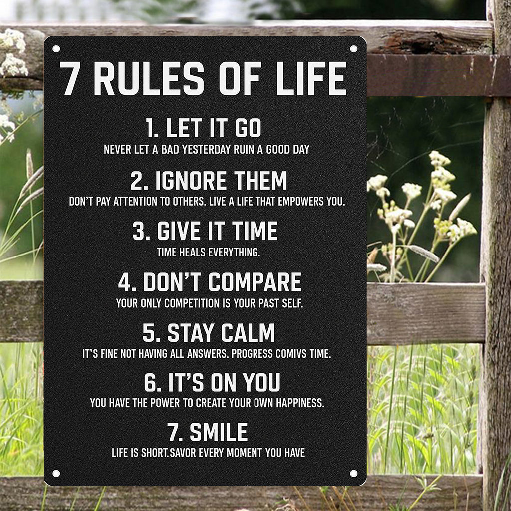 Inspirational Motivational Wall Decor for Teen Bedroom Office Girls Boys 7 Rules of Life Metal Sign 7