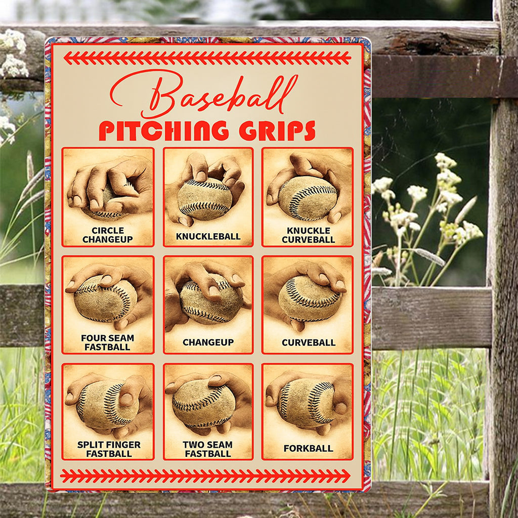 Boys Baseball Gifts Baseball Pitching Grips Wall Art Boys Room Decoration Gift for Baseball Enthusiasts Metal Sign 6