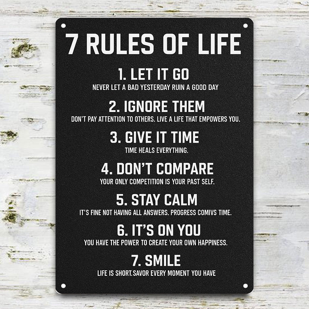 Inspirational Motivational Wall Decor for Teen Bedroom Office Girls Boys 7 Rules of Life Metal Sign